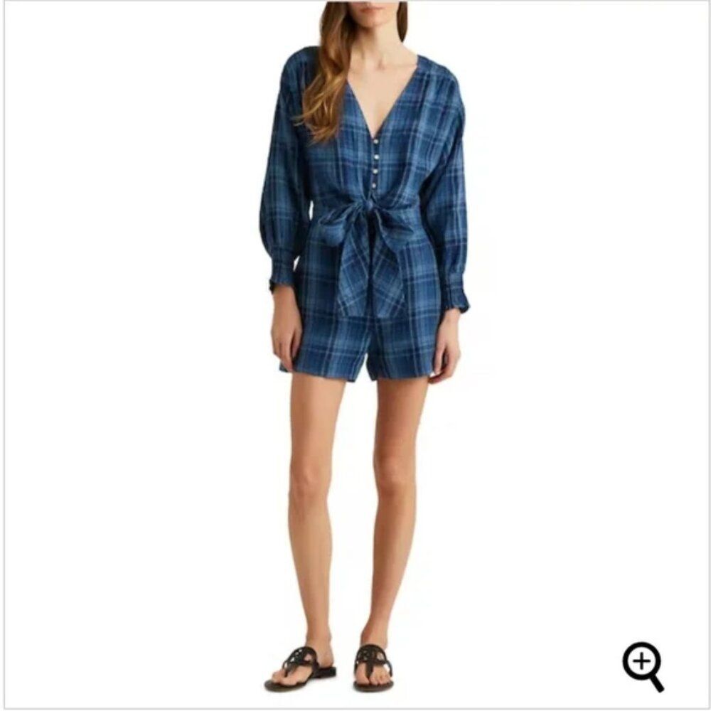 Lauren Ralph Lauren Teofila Plaid Tissue Linen Romper Size 10 Preppy